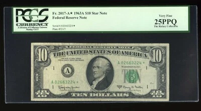 DBR 1963-A $10 FRN Boston STAR Fr. 2017-A* PCGS 25 PPQ Serial A02663224* - Image 1 of 2