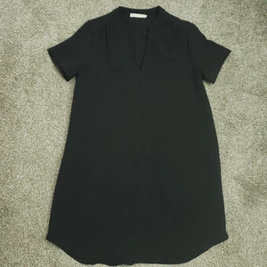 LUSH Dress Women Medium Black JESSICA SOLID POCKET SHIRT DRESS Crepe GENTLE USE - Picture 1 of 22