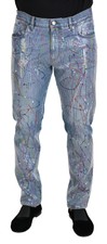 Dolce & Gabbana Blue Cotton Color Splash Print Denim Men's Jeans Authentic
