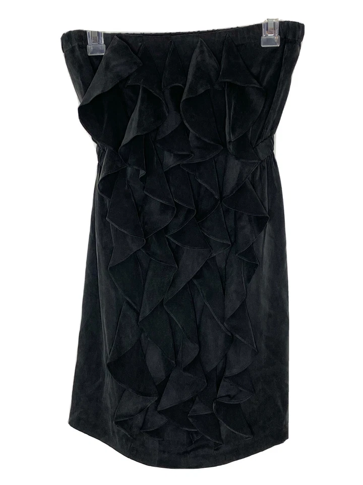 Vestido 12th Street by Cynthia Vincent Gris Volantes Sin Tirantes 100% Seda Talla 4 E5 Foto 1 de 4