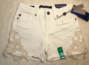 VIGOSS (Sz 7) Girls MID Shorts Adjustable Waistband Pockets Off-White Lace Croch - Picture 1 of 13