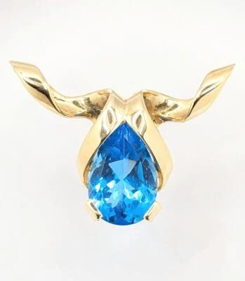 Colgante deslizable único de oro amarillo macizo de 14 quilates de 4,65 g de topacio azul torcido Foto 1 de 4