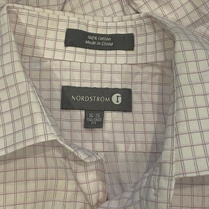 Nordstrom 16-35 Purple on White Plaid BF LS All Cotton Shirt Very Nice - Picture 1 of 5