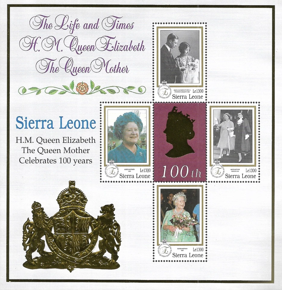 SIERRA LEONE - 1999 MNH "Queen Mother Celebrates 100th Birthday" S/S !!! Foto 1 de 1