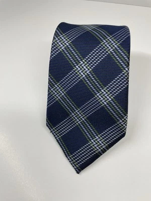 Black Brown 1826 Silk Men’s Neck Tie navy blue tartan plaid  - Image 1 of 4
