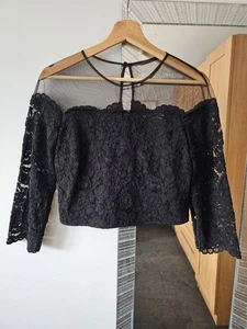 New Without Tags Coast Size 10 Black Lace Top Elbow Sleeve Mesh Top Cotton Blend - Picture 1 of 6