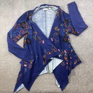 Sleeping on Snow Anthropology Open Sweater Women's Medium Blue Floral Botanical - Picture 1 of 8
