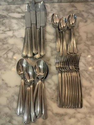 Набор столовых приборов Oneida Etage из 39 предметов США нержавеющая сталь современная коническая ручка серебро - Изображение 1 из 4