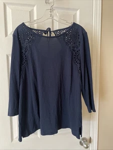 J. Jill Damen Top Gr. M Rundhals zum Binden hübsch blau 3/4 Arm Pulli Oberteil - Bild 1 von 3