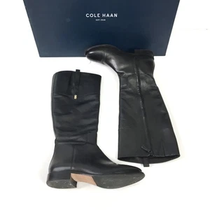 Cole Haan Brennan black leather riding boot low heel zip close Size 7.5 - Picture 1 of 8