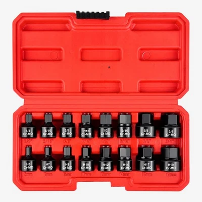 3/8-Inch Drive Low Profile Impact Hex Driver Set, 16-Piece Stubby Hex Bit Soc... - Image 1 of 4