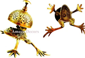Brass Frog Style Desk Bell Nautical Hotel Counter Reception Service Bell - Foto 1 di 5