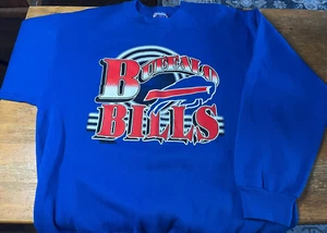 Vintage Buffalo Bills Sweatshirt Trench Crewneck NFL Made in USA Size L Blue - Picture 1 of 9