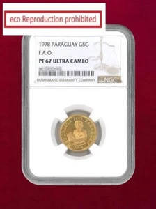 Paraguay 5 Guarani Gold Coin 1978 F.A.O NGC PF67 ULTRA CAMEO - Picture 1 of 2