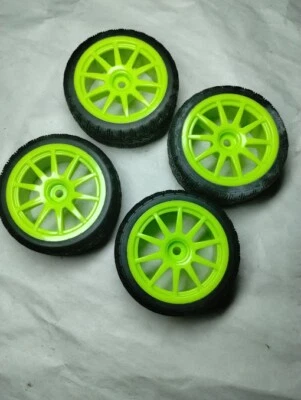 1/10 Onroad Rc Car Wheels Tires Hpi Rs4 Tamiya tt01e tt02 Traxxas 4tec green - Image 1 of 3