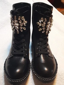 Women's boots 7.5 US or 38 EU Kurt Geiger London Rhinestone Leather Motorcycle - Picture 1 of 9