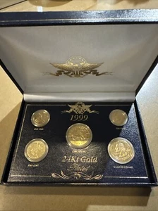 1999 24kt Gold Plated US Mint Proof 5 Coin Set Uncirculated In Display Box - Picture 1 of 7
