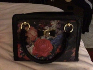Authentic Lulu Guinness Handbag Floral Hilary  “Rare” Black Medium - Picture 1 of 4