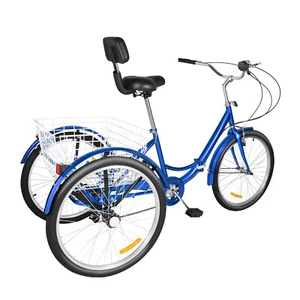 24 Inch Adult Trike Tricycle Foldable 3 Wheel Bike 7-Speed With Storage Basket - Picture 1 of 18