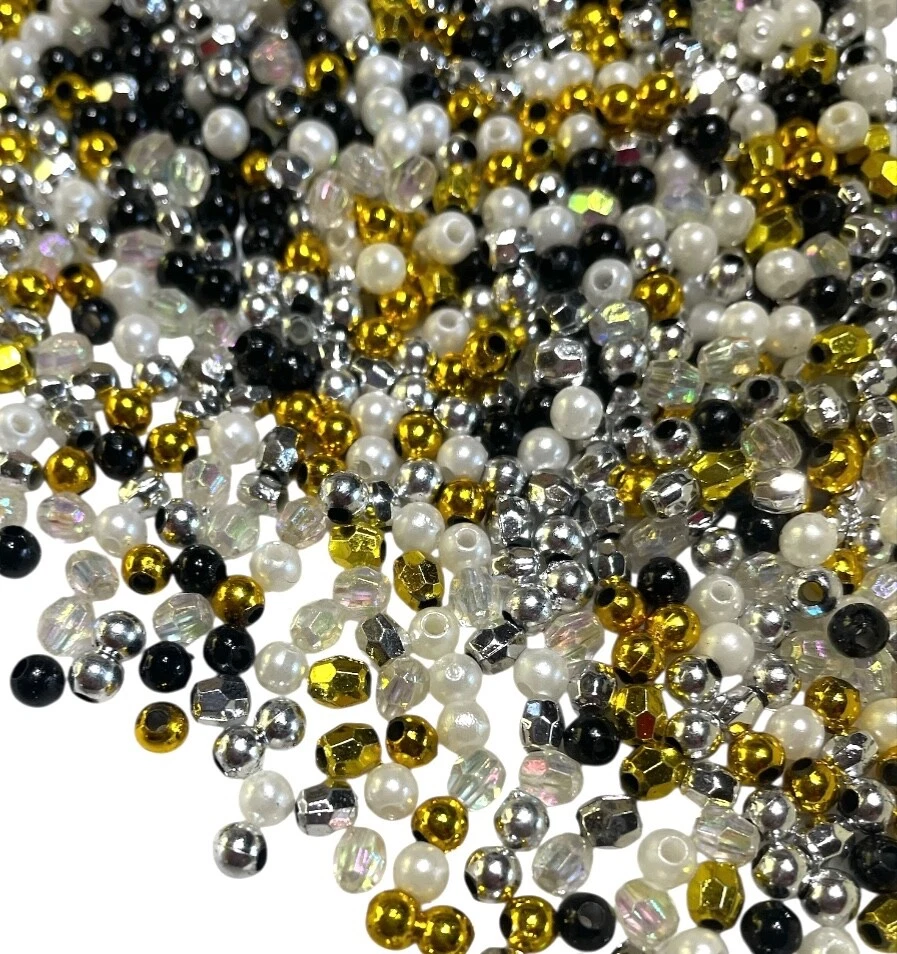 1000x Small 4mm to 5mm Silver, Gold, White, Black Acrylic Spacer Beads - Image 1 of 3
