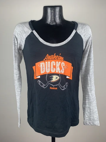 Women's Reebok NHL Anaheim Ducks Black Long Sleeve Slub Tee Shirt Small Cover