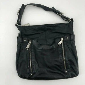 VIA SPIGA Mediano Cuero Negro Hombro Hobo Bolso Cartera Bolso - Imagen 1 de 8