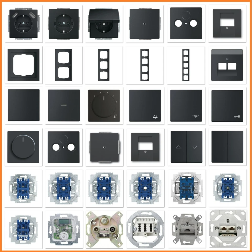 BUSCH-JAEGER future® linear USB Steckdose Rahmen Schalter Wippe Schwarz matt - Bild 1 von 1