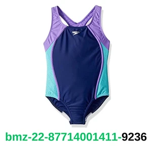 Speedo Girl's Swimsuit One Piece Mesh Splice Thick Strap Blue Harmony, 10 - Picture 1 of 3