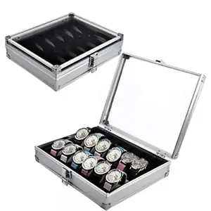 Aluminium Watch Box 6/12/24 Slots w Glass Lid | Display Storage Case Lockable - Picture 1 of 12