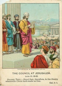 Christian Picture Lessons Antique Religious Card The Council at Jerusalem 1902 - Picture 1 of 2