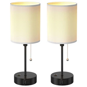New 2-Pack Bedroom Nightstand Lamps 3 Color Modes and USB Ports for E26 Bulb - Picture 1 of 8