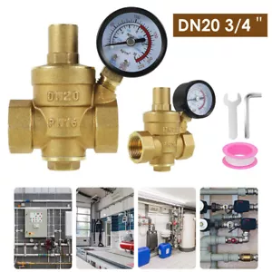 DN20 Water Pressure Regulator NPT 3/4" inch Adjustable Brass Reducer with Gauge - Picture 1 of 16
