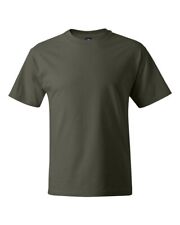 Hanes Adult High Stitch Cover Seamed Short Sleeve Beefy T-Shirt. 5180 Fatigue Green L
