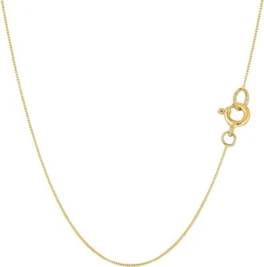 Jewelry Affairs 14k Real Solid Gold Mirror Box Chain Necklace, 16”, 0.45mm - Picture 1 of 4