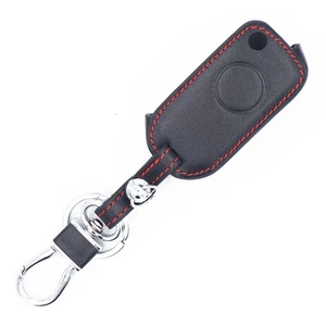 Black Leather For Mercedes Benz M S CL M ML E SL 1 Buttons Key Chain Cover Case - Picture 1 of 4
