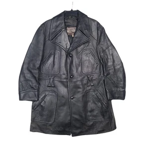 Giacca pelle nappa vintage anni 70 in stile Martini nera taglia 46 invecchiata - Foto 1 di 18