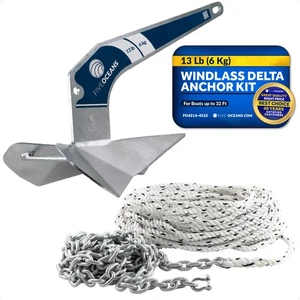 Windlass Anchor Kit 13 Lb Anchor 1/2"x150' 3-Strand Rope 1/4"x15' HTG4 Chain - Bild 1 von 9