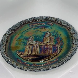 Vintage 1972 Fenton Amethyst Carnival Glass Christmas Plate 3 Two Horned Church - Picture 1 of 2