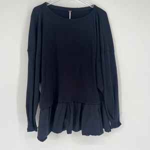 Free People Tunic Womens L Black Ruffle Mini Dress Academia Grunge School Girl - Picture 1 of 6
