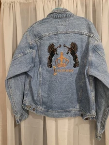 Chaqueta Denim Lee De Colección L Personalizada Bordada Caballos Frisones Corona Dorada Rara  - Imagen 1 de 11