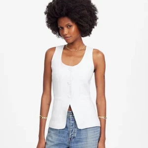 Chaleco recortado Madewell de lino blanco con cuello redondo nuevo con etiquetas - Talla: 10 - Imagen 1 de 12