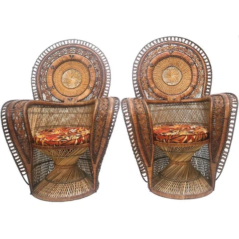 Exotic Wicker Throne Peacock Chairs Very Rare, Medallion Back, Hollywood Glam Cover