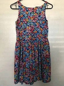 Polo Ralph Lauren Children's Floral Blue Cotton Sleeveless  Dress Size 16 pocket - Picture 1 of 12