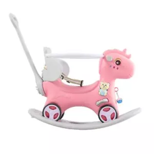 Toddlers Rocking Horse Balance Bike Ride On Toys w/Push Handle Backrest Pink - Picture 1 of 7