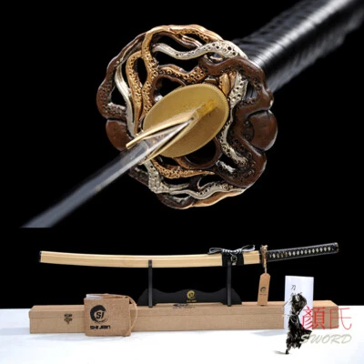 Hand Polished Sharp Japanese Samurai Katana Sword Clay Tempered Octopus Tsuba - Image 1 of 4