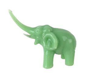 Vintage Jadite Opaque Green Glass Elephant 4" Figurine - Picture 1 of 13