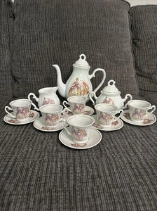 Vtg Demitasse Ceramic 15 Pc Tea Set With Creamer & Sugar Bowl - Picture 1 of 21
