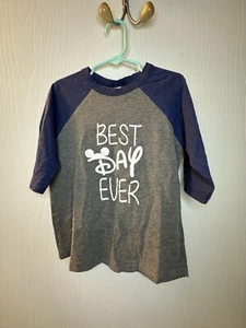 Disney Print ‘Best Day Ever’ 3/4 Sleeve Blue Gray Graphic Print Shirt Boys 5T - Picture 1 of 8