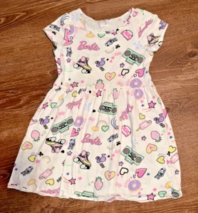 GIRLS MEDIUM (7-8) BARBIE PINK SOFT DRESS LOGOS SHORT SLEEVE DRESS - Picture 1 of 5
