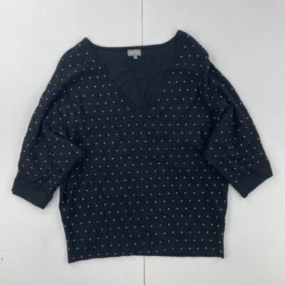 Jersey Phase Eight mediano negro para mujer tejido con tachuelas relajado cuello en V Foto 1 de 4